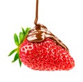 Melted chocolate pouring on strawberry Royalty Free Stock Photo