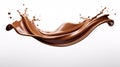 Melted chocolate splash, tasty chocolate wave floating in mid air isolated on white background, close up shot, food background. Royalty Free Stock Photo