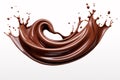 Melted chocolate splash, tasty chocolate wave floating in mid air isolated on white background, close up shot, food background. Royalty Free Stock Photo