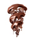 Melted chocolate in a swirling shape with coffee beans isolated on a white background Royalty Free Stock Photo