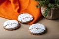 Melted Christmas cookies in the shape of a snowman isolated on paper background Royalty Free Stock Photo