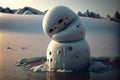 Melted cute snowman in puddle. Generative AI Royalty Free Stock Photo
