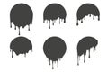 Melted drip in circle shape. Drops of liquid chocolate, cream or paint. Splashes of black blob for logo and frame Royalty Free Stock Photo