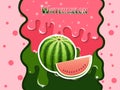 Melted flowing Watermelon fruit consisting of dark tasty sweet liquid. Abstract background. Vector illustration