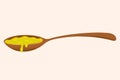 Melted ghee butter in wooden spoon. Vector illustration