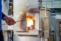 Melted glass furnace in glass factory Royalty Free Stock Photo