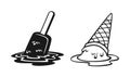 Melted ice cream Vector outline illustration drawings on a white background