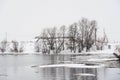 Melted ice on the spring river, winter landscape Royalty Free Stock Photo