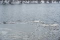 Melted ice on the spring river, winter landscape Royalty Free Stock Photo