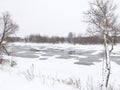 Melted ice on the spring river, winter landscape Royalty Free Stock Photo