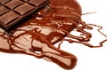 Melted pieces of chocolate bar in splash. Royalty Free Stock Photo