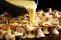 melted swiss cheese draped over creamy mushroom caps