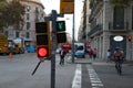 Upside down traffic lights after disturbs in Barcelona