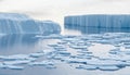 Melting arctic ice. Global warming and climate change concept. Affected by climate change and global warming. Tabular icebergs