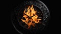 Melting black clock on fire. dark background