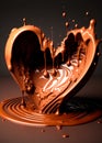 Melting chocolate heart. Dripping, oozing, splashing chocolate. Valentine`s day concept. Ai generative