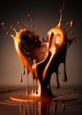 White chocolate heart. Dripping, oozing, splashing red liquid, paint, cream over it. Valentine`s day concept. Ai generative