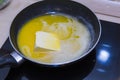 Melting butter for preparing a cake