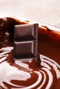 Melting chocolate, melted delicious chocolate for handmade praline icing confectionery Royalty Free Stock Photo