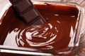 Melting chocolate, melted delicious chocolate for handmade praline icing confectionery Royalty Free Stock Photo