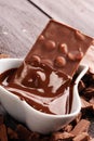 Melting chocolate, melted delicious chocolate for praline icing Royalty Free Stock Photo