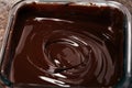 Melting chocolate, melted delicious chocolate for handmade praline icing confectionery Royalty Free Stock Photo