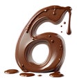 Melting chocolate number 6 isolated on white background. Generative AI illustration Royalty Free Stock Photo