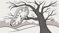 Melting clock on tree branch, surreal and time concept art. vector design Generative AI