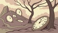Melting clock on tree, surreal time and fantasy art, Dali inspired vector design Generative AI