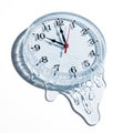Melting clock on white background isolated on white background Royalty Free Stock Photo