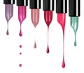 Melting colored lipsticks with falling drops down on white