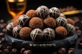 Melting a dark chocolate ball, a gourmet indulgence generated Royalty Free Stock Photo