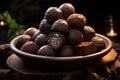 Melting a dark chocolate ball, a gourmet indulgence generated Royalty Free Stock Photo