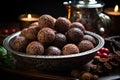 Melting a dark chocolate ball, a gourmet indulgence generated Royalty Free Stock Photo