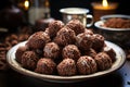Melting a dark chocolate ball, a gourmet indulgence generated Royalty Free Stock Photo