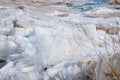 Melting of dirty ice floes during ice drift. Selective focus. Royalty Free Stock Photo