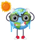 Melting earth greenhouse effect cartoon character Royalty Free Stock Photo