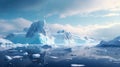 Melting glacier in Paradise Harbor, Antarctica. Ice parts floating in water.