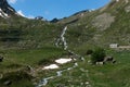 The melting glacier and snow of the mountain peaks in the European Alps Royalty Free Stock Photo