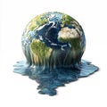 Melting globe representing global warming, symbolizing climate change and environmental issues, ai generative Royalty Free Stock Photo