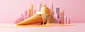 Melting ice cream cone transforms into a surreal candy-colored skyline. Generative AI Royalty Free Stock Photo