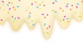 Melting ice cream sprinkled with lollipops 3d pastel milk border isolated on a white background Sweet delicacy Summertime Vector Royalty Free Stock Photo