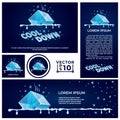 Melting ice cube logo and banners set. Cool down branding pack for a social media company