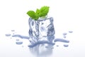 Melting Ice Cube with Mint Leaves Royalty Free Stock Photo