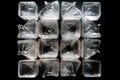 Melting ice cubes over black background. Top view. Generative AI Royalty Free Stock Photo