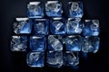 Melting ice cubes over black background. Top view. Generative AI Royalty Free Stock Photo