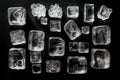 Melting ice cubes over black background. Top view. Generative AI Royalty Free Stock Photo