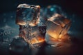 Melting Ice cubes with water drops on a table. Royalty Free Stock Photo