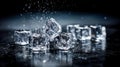 Melting ice cubes with water splash on dark background Royalty Free Stock Photo