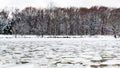 Melting ice floes on surface of river in twilight Royalty Free Stock Photo